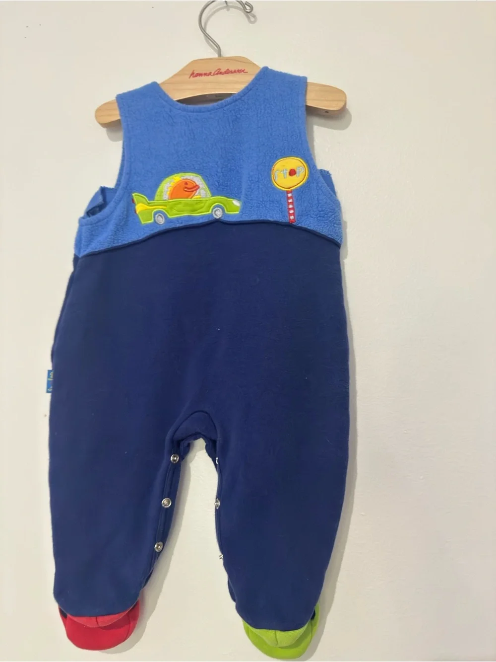 Vintage Le Top Blue and Navy Cars Appliqué Overalls